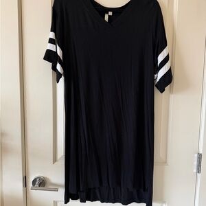 Black V-Neck Dress with White Stripes